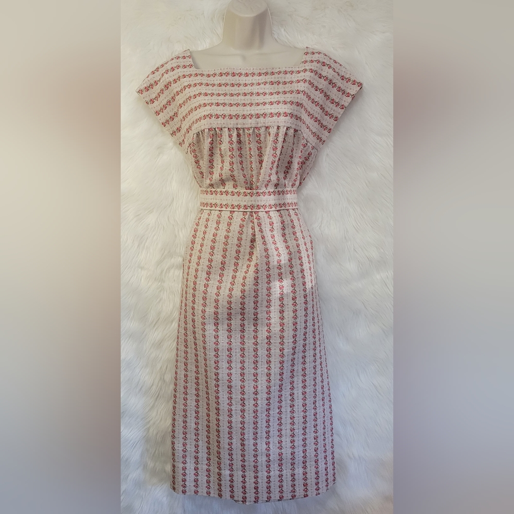 vtg sleeveless floral handmade prairie sack moo moo day farm dress pockets